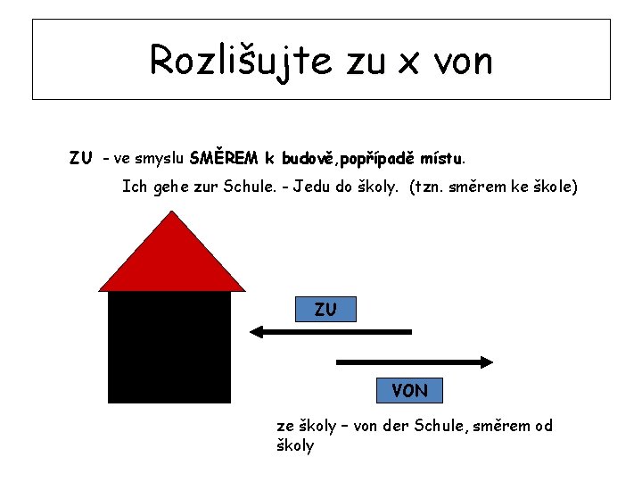 Rozlišujte zu x von ZU - ve smyslu SMĚREM k budově, popřípadě místu. Ich