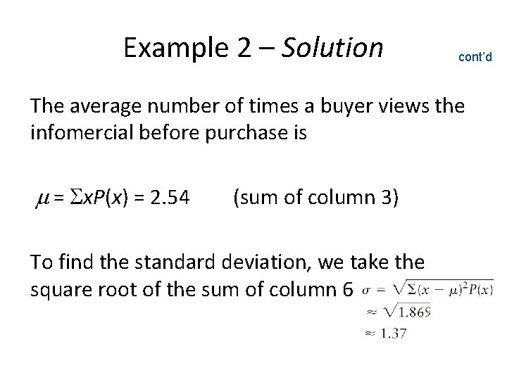 Example 2 – Solution cont’d The average number of times a buyer views the Example 2 – Solution cont’d The average number of times a buyer views the