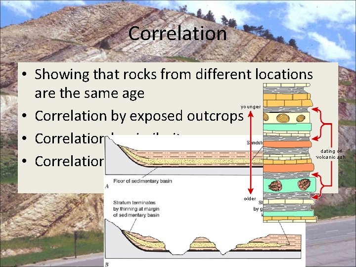 Correlation • Showing that rocks from different locations are the same age • Correlation