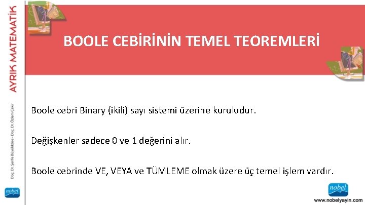 BOOLE CEBİRİNİN TEMEL TEOREMLERİ Boole cebri Binary (ikili) sayı sistemi üzerine kuruludur. Değişkenler sadece