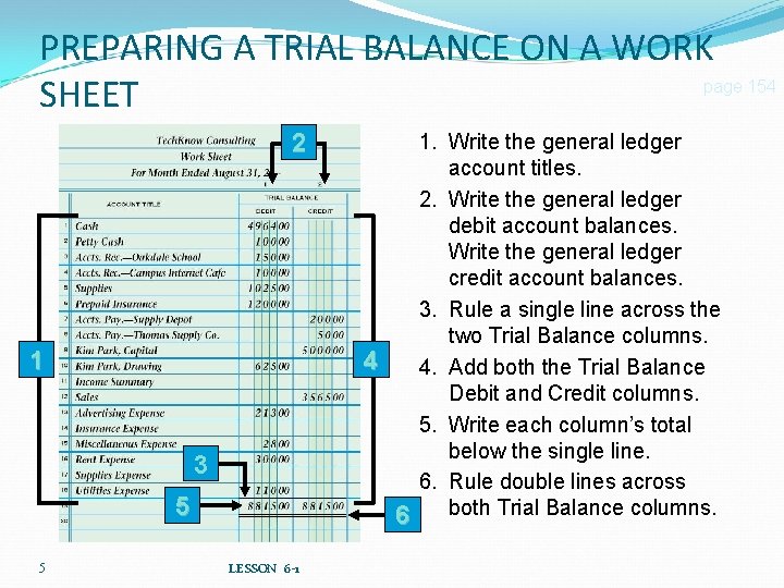 PREPARING A TRIAL BALANCE ON A WORK page 154 SHEET 2 1 4 3