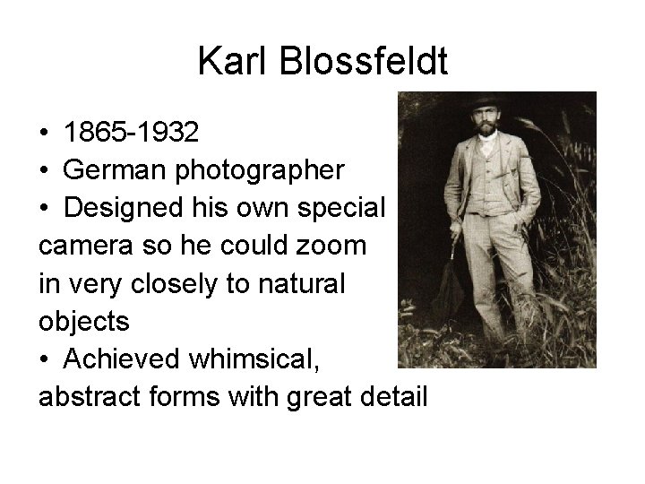 Karl Blossfeldt • 1865 -1932 • German photographer • Designed his own special camera