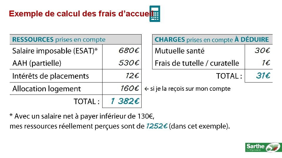 Exemple de calcul des frais d’accueil 