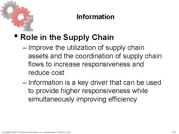 Information • Role in the Supply Chain – Improve the utilization of supply chain