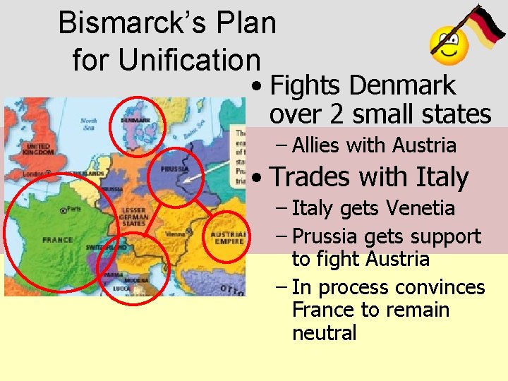 Bismarck’s Plan for Unification • Fights Denmark over 2 small states – Allies with