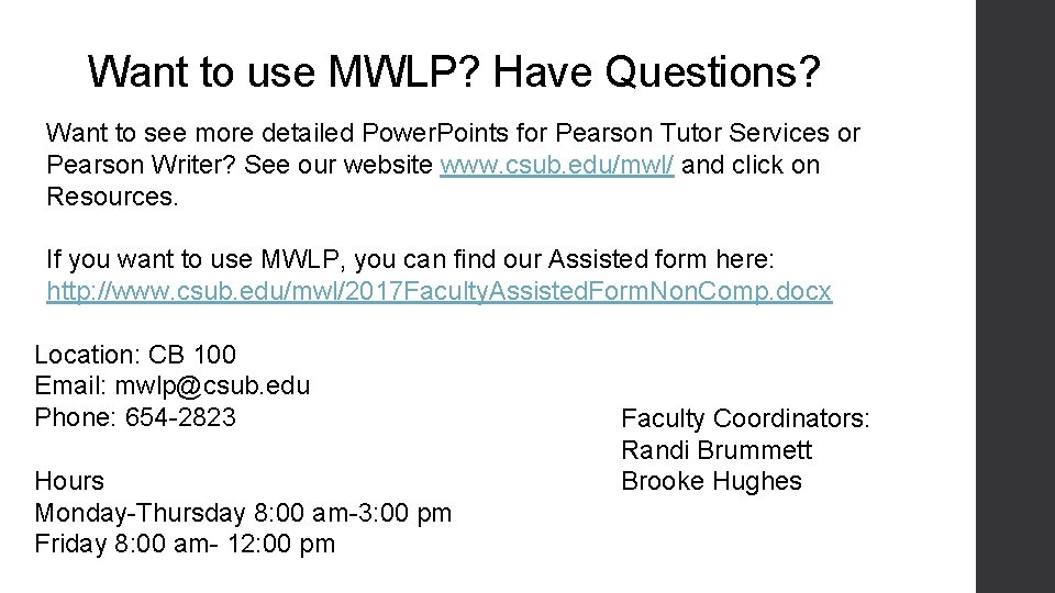 Want to use MWLP? Have Questions? Want to see more detailed Power. Points for