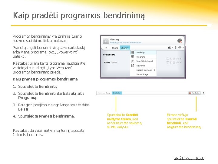 Kaip pradėti programos bendrinimą Programos bendrinimas yra pirminis turinio rodymo susitikime tinkle metodas. Pranešėjai