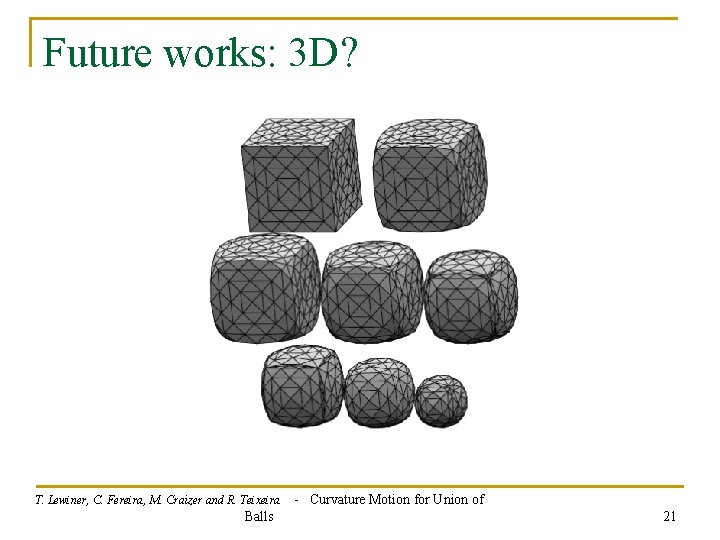 Future works: 3 D? T. Lewiner, C. Fereira, M. Craizer and R. Teixeira Balls