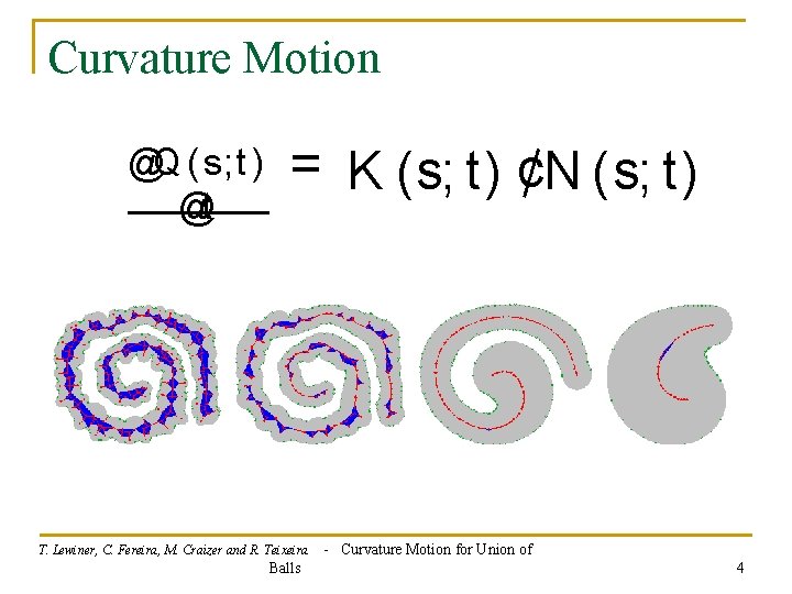 Curvature Motion @Q ( s; t ) @t = K (s; t) ¢N (s;