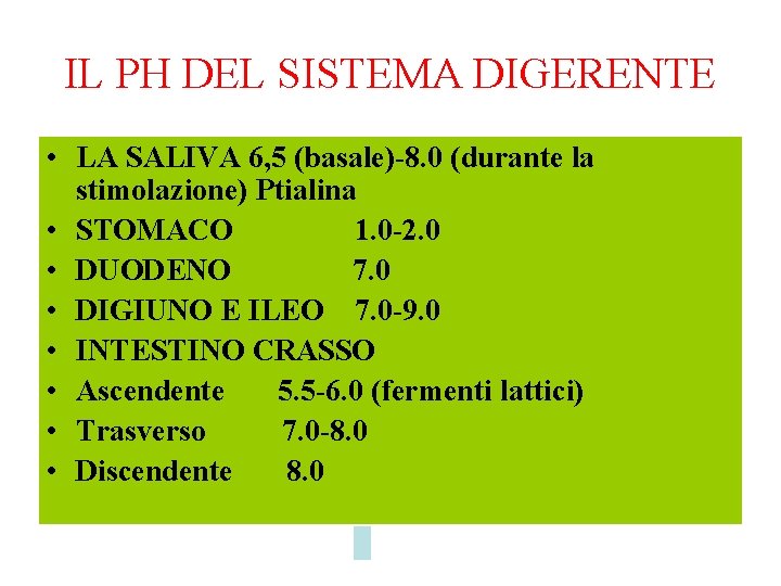 IL PH DEL SISTEMA DIGERENTE • LA SALIVA 6, 5 (basale)-8. 0 (durante la