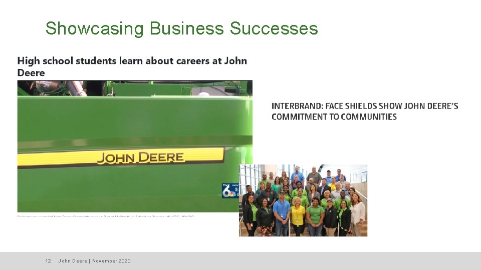 Showcasing Business Successes 12 John Deere | November 2020 