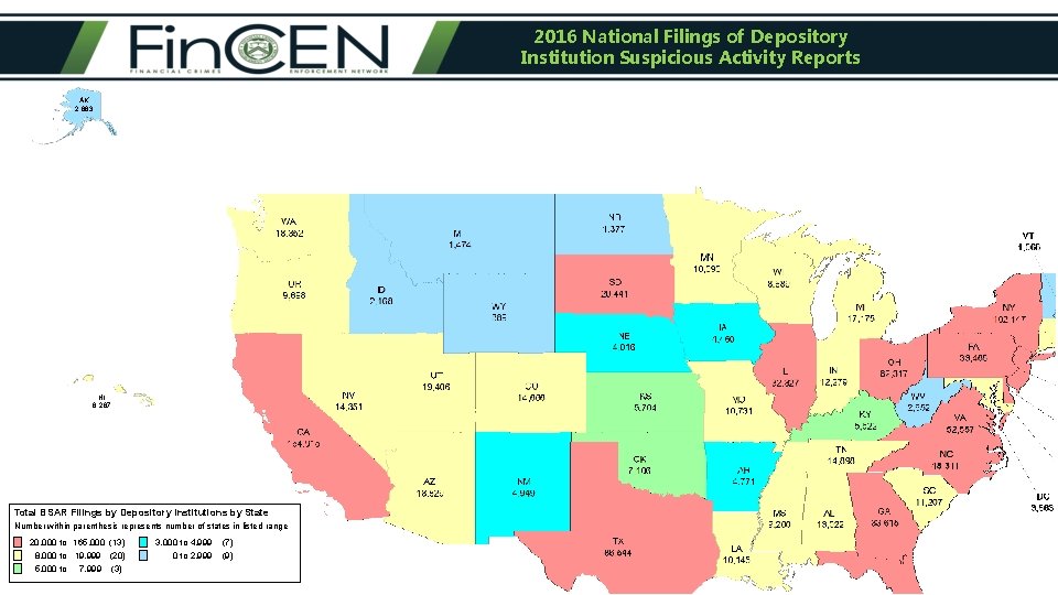 2016 National Filings of Depository Institution Suspicious Activity Reports AK 2, 683 HI 8,