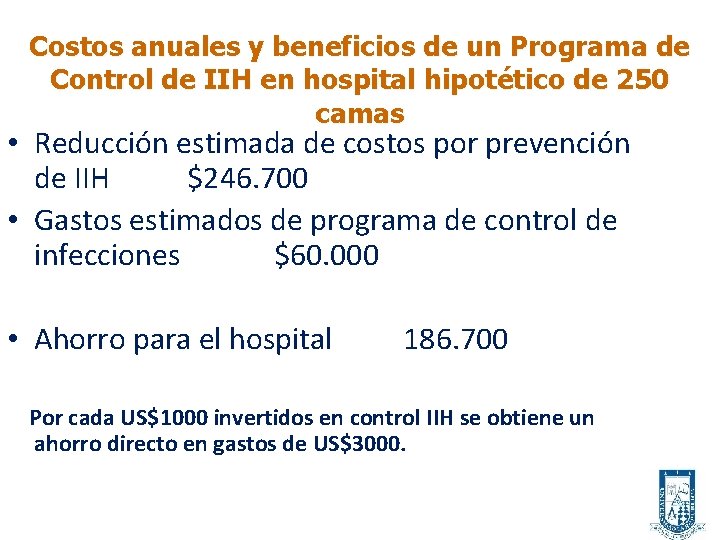 Costos anuales y beneficios de un Programa de Control de IIH en hospital hipotético