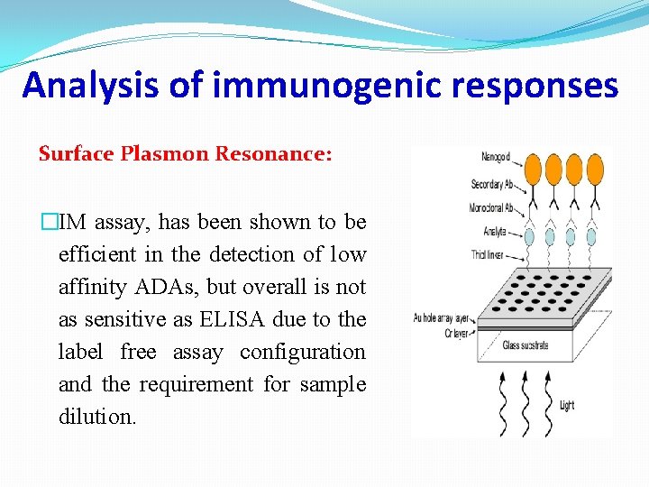 Analysis of immunogenic responses Surface Plasmon Resonance: �IM assay, has been shown to be Analysis of immunogenic responses Surface Plasmon Resonance: �IM assay, has been shown to be