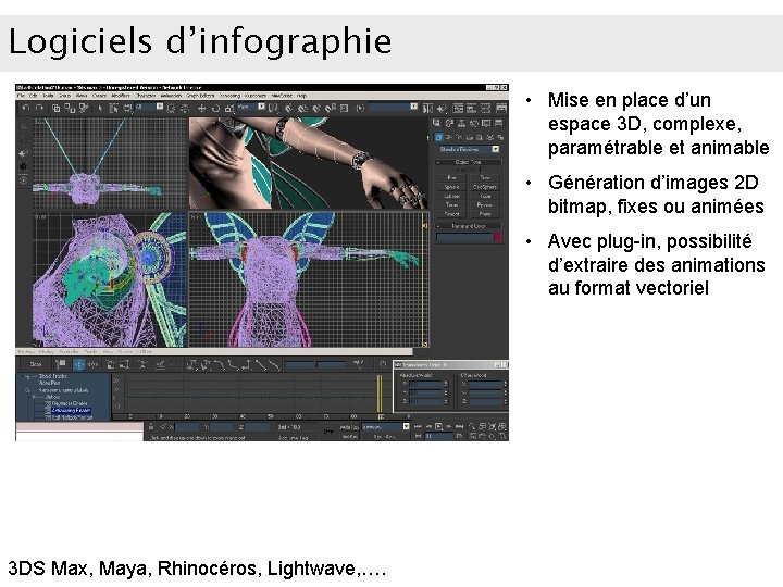 Logiciels d’infographie • Mise en place d’un espace 3 D, complexe, paramétrable et animable