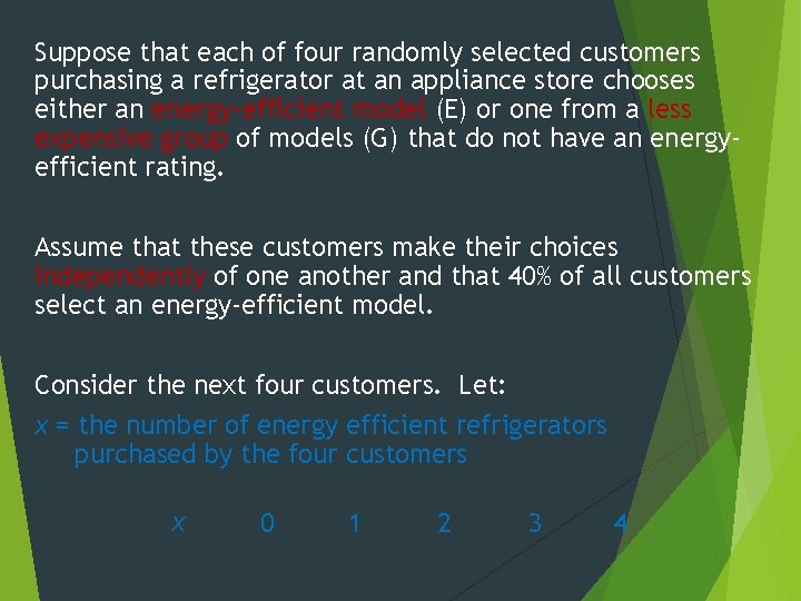 Suppose that each of four randomly selected customers purchasing a refrigerator at an appliance