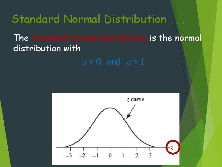 Standard Normal Distribution. . . The standard normal distribution is the normal distribution with