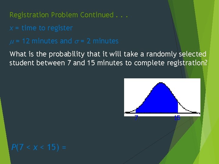 Registration Problem Continued. . . x = time to register m = 12 minutes