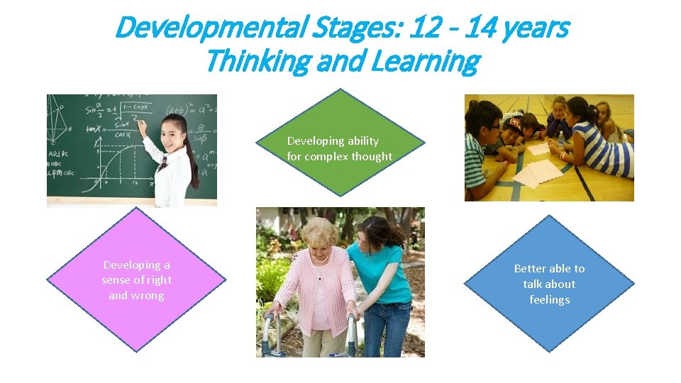 Developmental Stages: 12 - 14 years Thinking and Learning Developing ability for complex thought