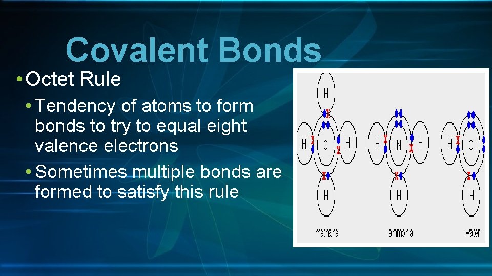Covalent Bonds • Octet Rule • Tendency of atoms to form bonds to try