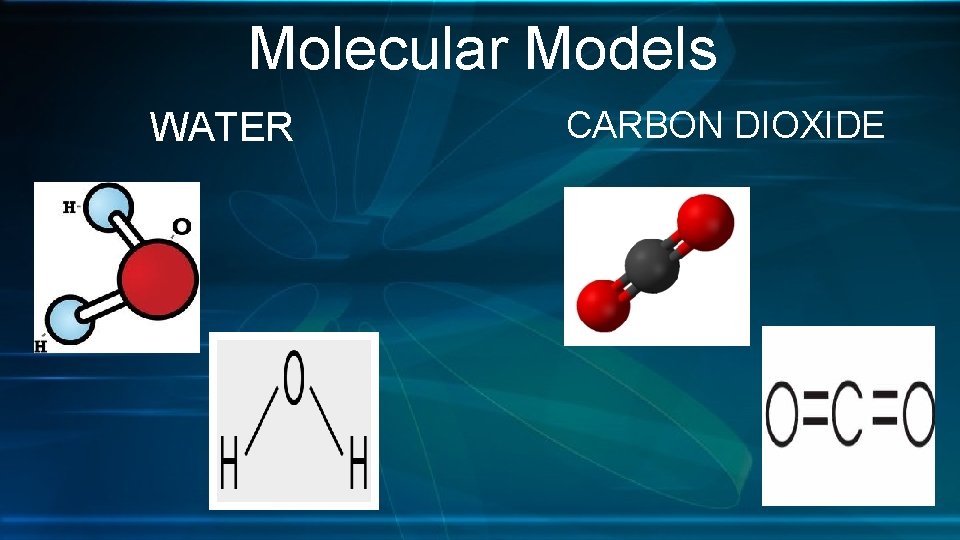 Molecular Models WATER CARBON DIOXIDE 