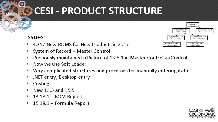 CESI - PRODUCT STRUCTURE Issues: § § § § § 4, 752 New BOMS