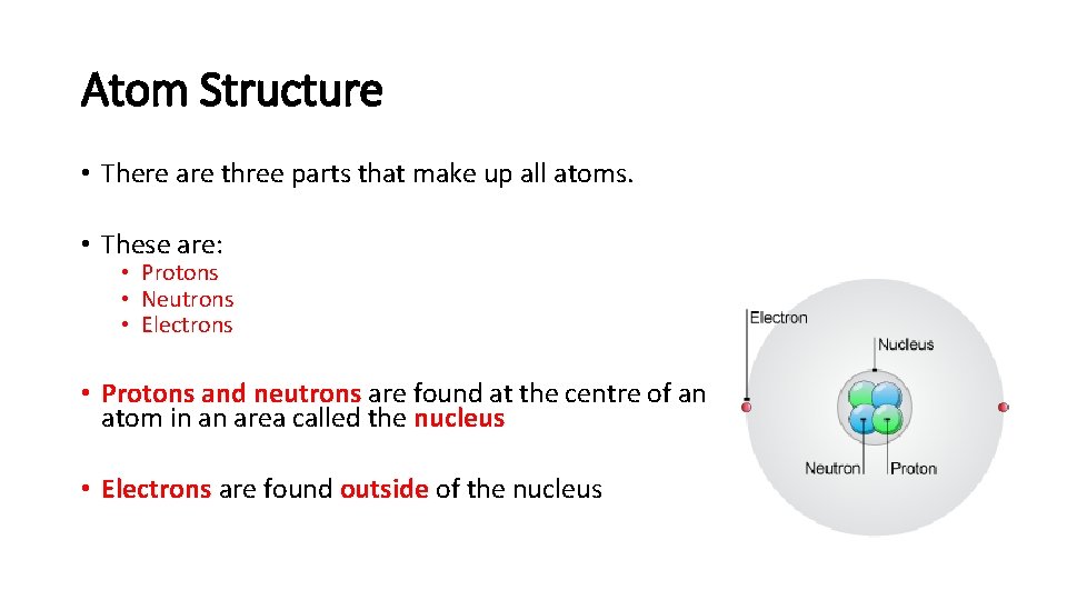 Atom Structure • There are three parts that make up all atoms. • These