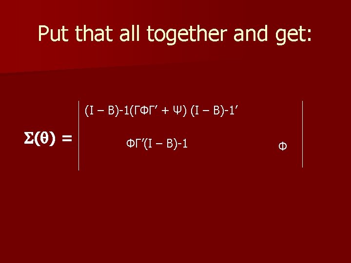 Put that all together and get: (I – B)-1(ΓΦΓ’ + Ψ) (I – B)-1’