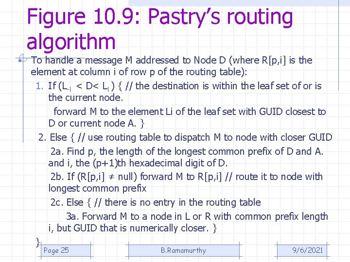 Figure 10. 9: Pastry’s routing algorithm • To handle a message M addressed to Figure 10. 9: Pastry’s routing algorithm • To handle a message M addressed to