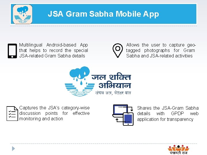 JSA Gram Sabha Mobile App Multilingual Android-based App that helps to record the special