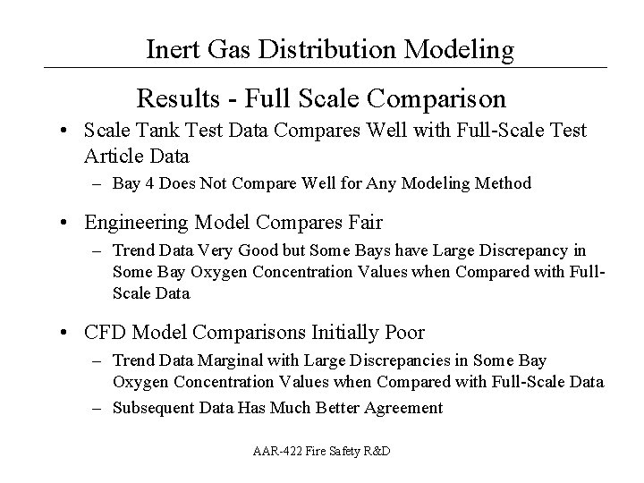 Inert Gas Distribution Modeling __________________ Results - Full Scale Comparison • Scale Tank Test