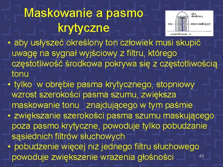 Maskowanie a pasmo krytyczne • aby usłyszeć określony ton człowiek musi skupić uwagę na