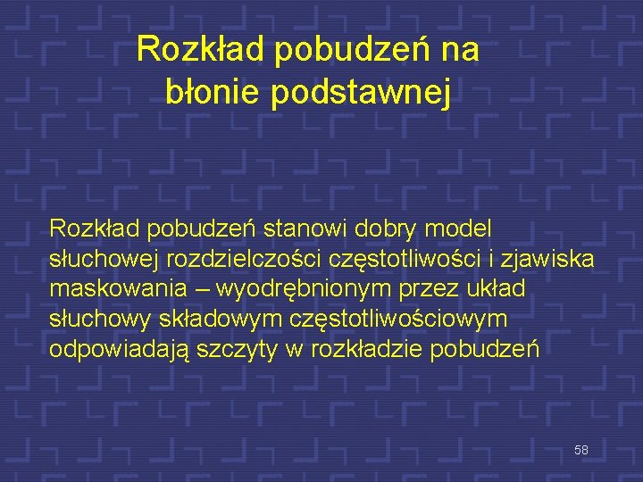 Rozkład pobudzeń na błonie podstawnej Rozkład pobudzeń stanowi dobry model słuchowej rozdzielczości częstotliwości i