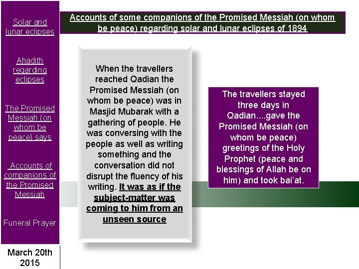 Solar and lunar eclipses Ahadith regarding eclipses The Promised Messiah (on whom be peace)