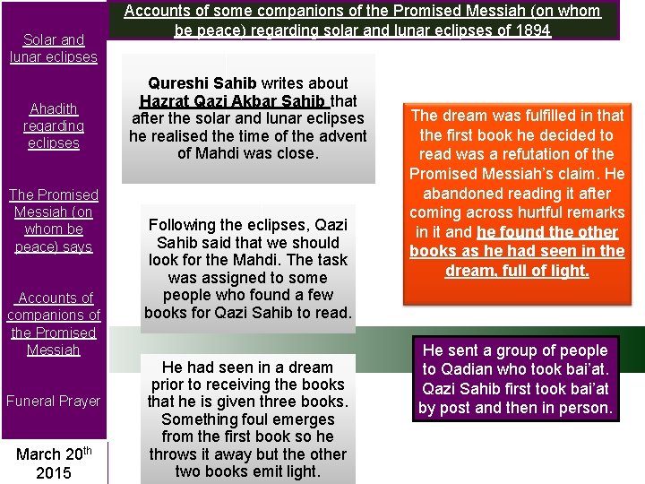 Solar and lunar eclipses Ahadith regarding eclipses The Promised Messiah (on whom be peace)