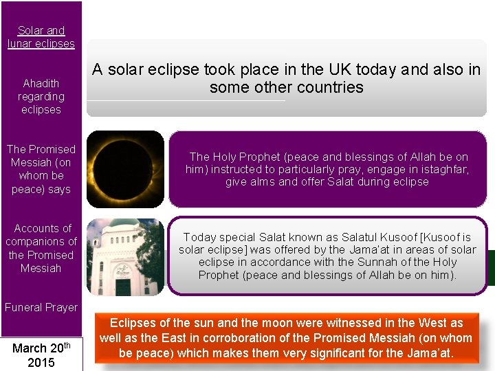 Solar and lunar eclipses Ahadith regarding eclipses The Promised Messiah (on whom be peace)