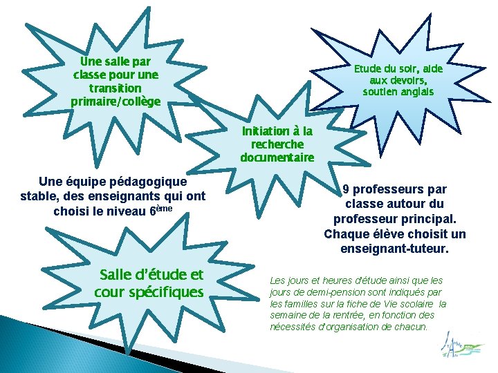 Une salle par classe pour une transition primaire/collège Etude du soir, aide aux devoirs,