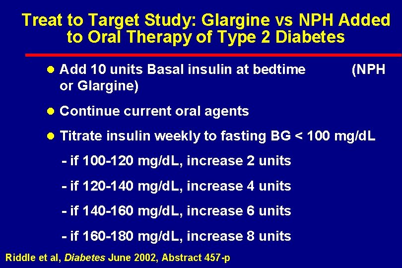 Treat to Target Study: Glargine vs NPH Added to Oral Therapy of Type 2