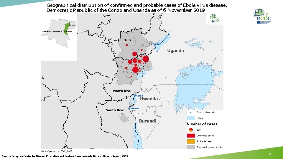 Geographical distribution of confirmed and probable cases of Ebola virus disease, Democratic Republic of