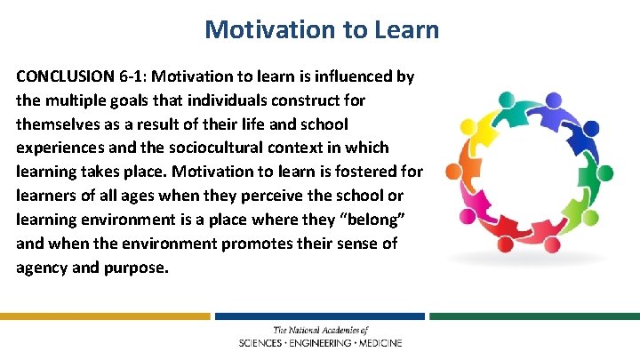 Motivation to Learn CONCLUSION 6 -1: Motivation to learn is influenced by the multiple