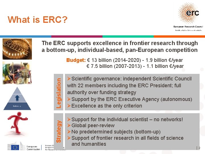 What is ERC? Established by the European Commission The ERC supports excellence in frontier