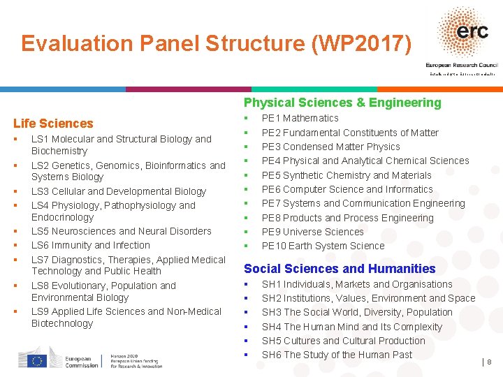 Evaluation Panel Structure (WP 2017) Established by the European Commission Physical Sciences & Engineering