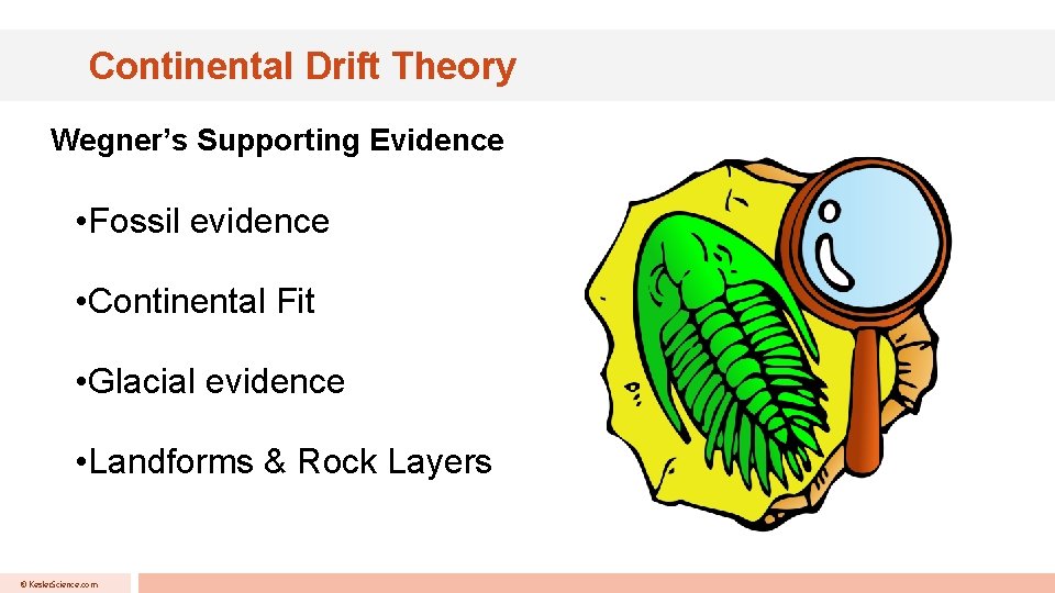 Continental Drift Theory Wegner’s Supporting Evidence • Fossil evidence • Continental Fit • Glacial