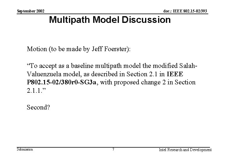 doc. : IEEE 802. 15 -02/393 September 2002 Multipath Model Discussion Motion (to be