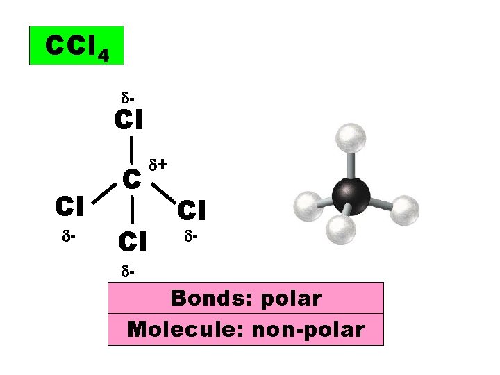 CCl 4 - Cl Cl - C Cl + Cl - - Bonds: polar