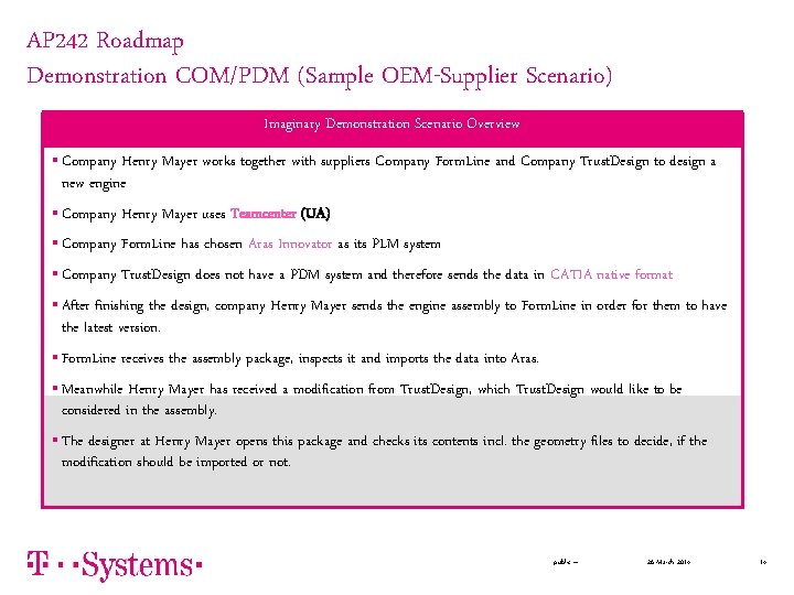 AP 242 Roadmap Demonstration COM/PDM (Sample OEM-Supplier Scenario) Imaginary Demonstration Scenario Overview § Company