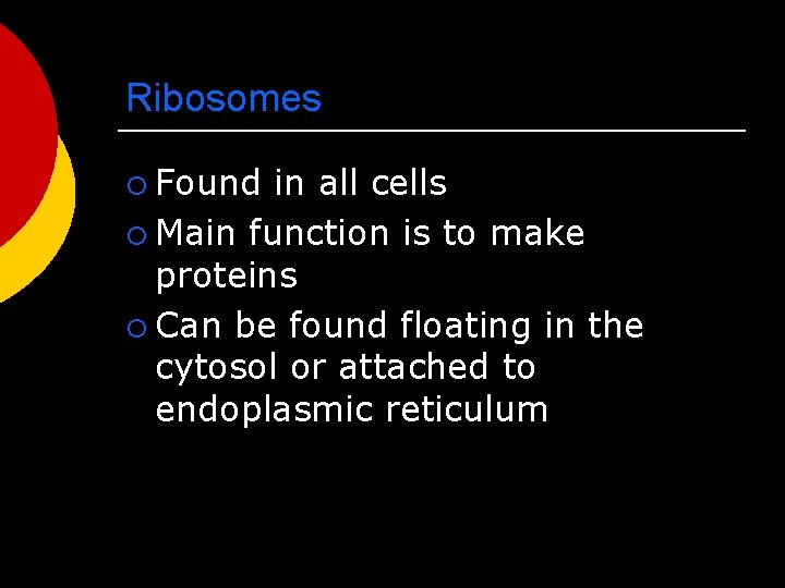 Ribosomes ¡ Found in all cells ¡ Main function is to make proteins ¡