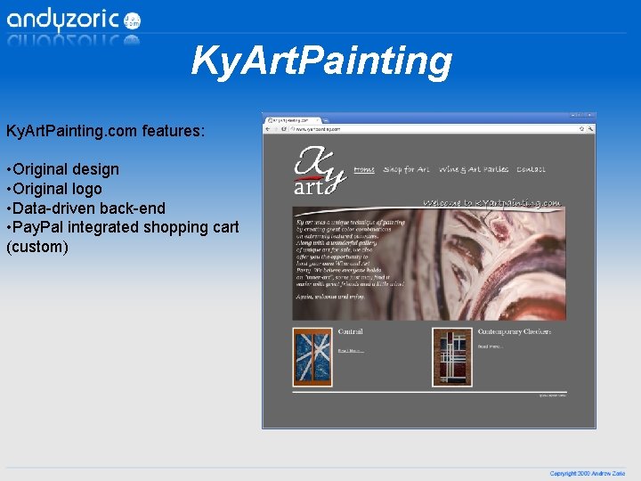 Ky. Art. Painting. com features: • Original design • Original logo • Data-driven back-end