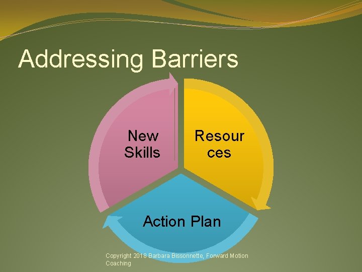 Addressing Barriers New Skills Resour ces Action Plan Copyright 2018 Barbara Bissonnette, Forward Motion