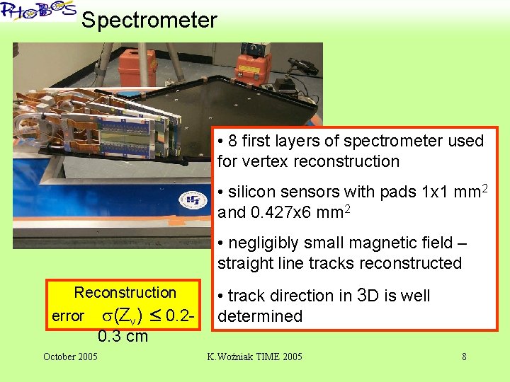 ‘ Spectrometer • 8 first layers of spectrometer used for vertex reconstruction • silicon